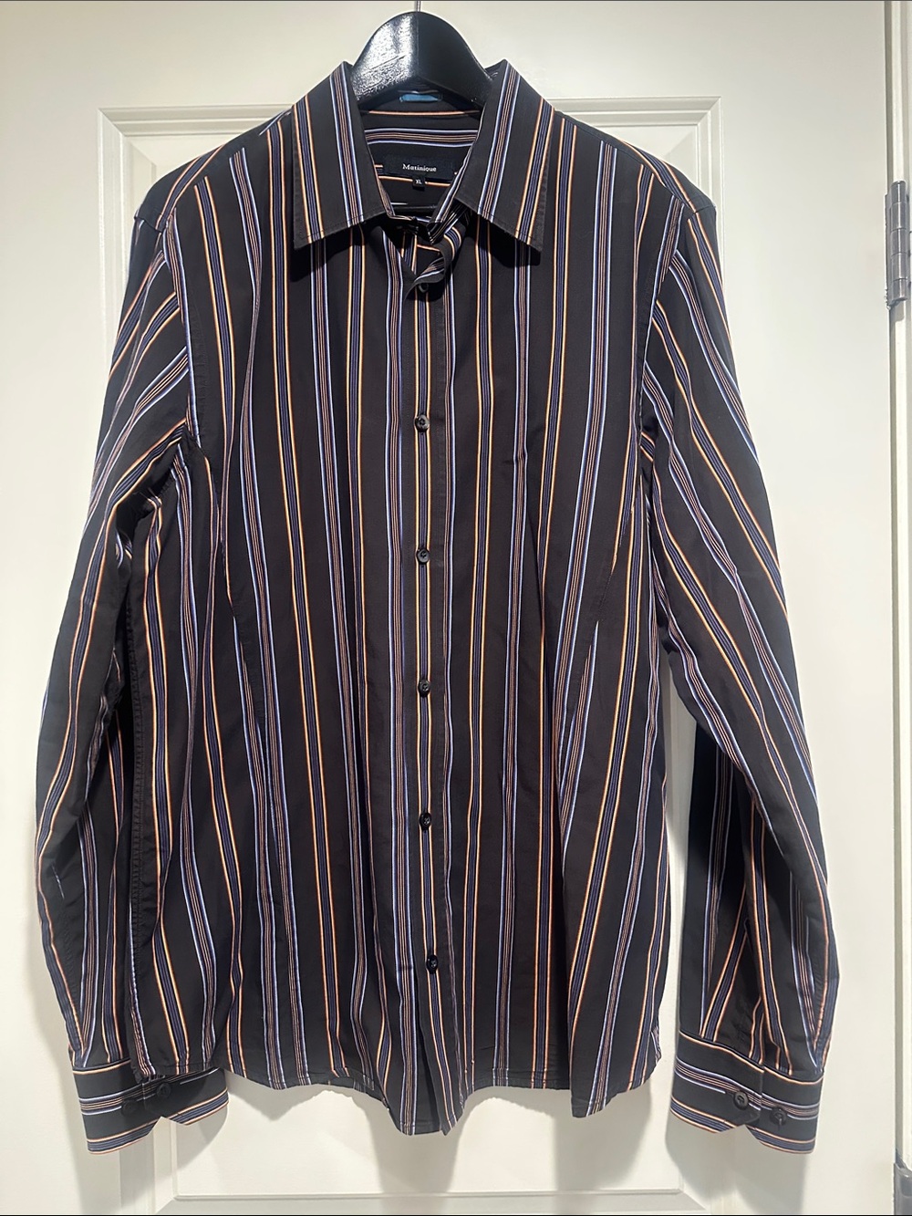 Massimo Dutti Black Long-Sleeve Shirt with Blue and Tan Stripes